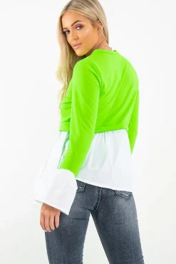 Rebellious Fashion Neon Green Shirt Insert Crew Neck Jumper - Kamilla