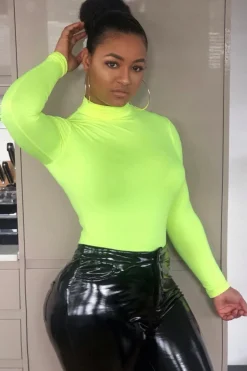Rebellious Fashion Neon Green Slinky Bodysuit - Allison