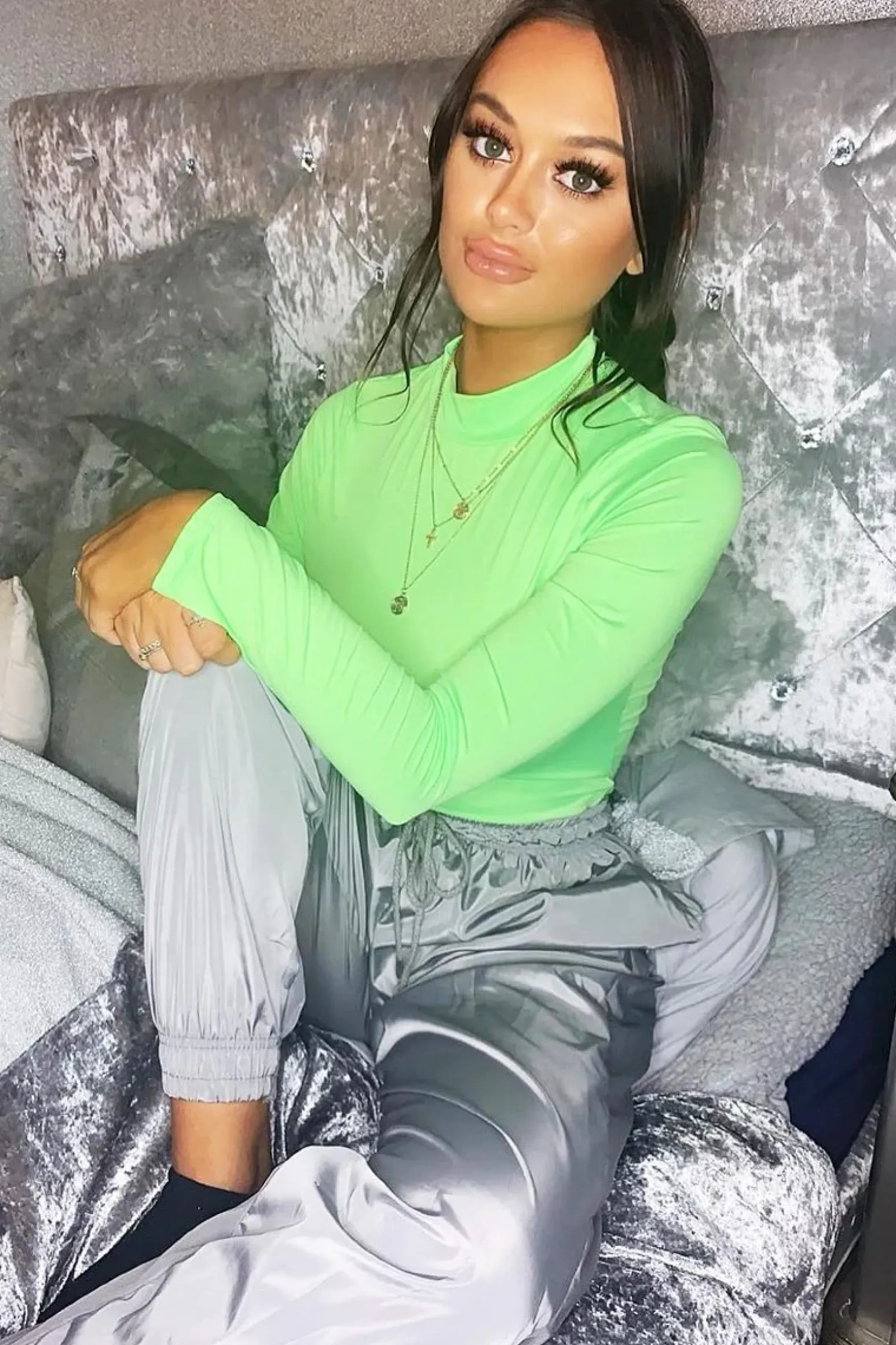 Rebellious Fashion Neon Green Slinky Bodysuit - Allison