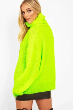 Rebellious Fashion Neon Lime Green Roll Neck Jumper Dress - Freylynn