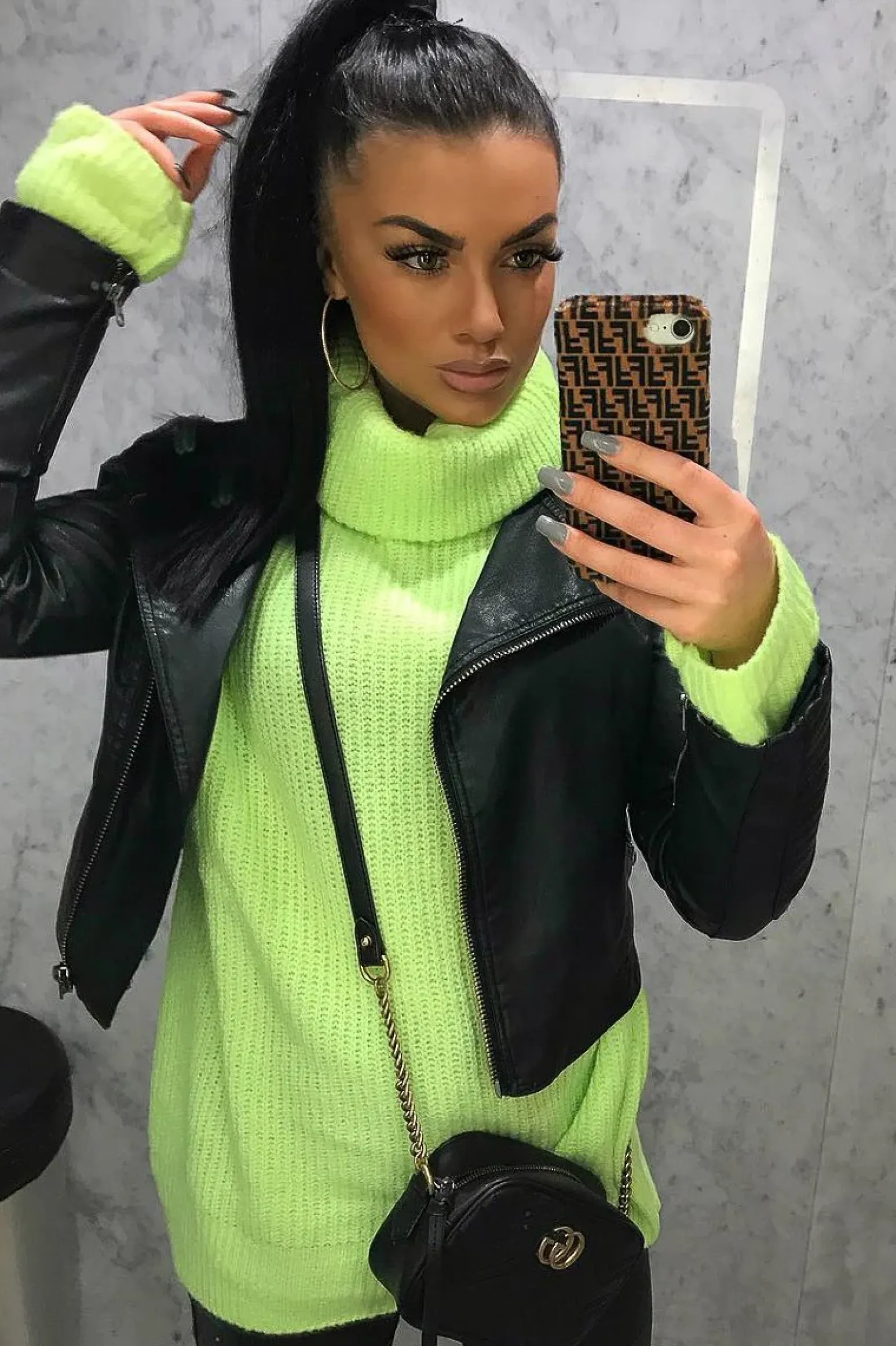 Rebellious Fashion Neon Lime Green Roll Neck Jumper Dress - Freylynn