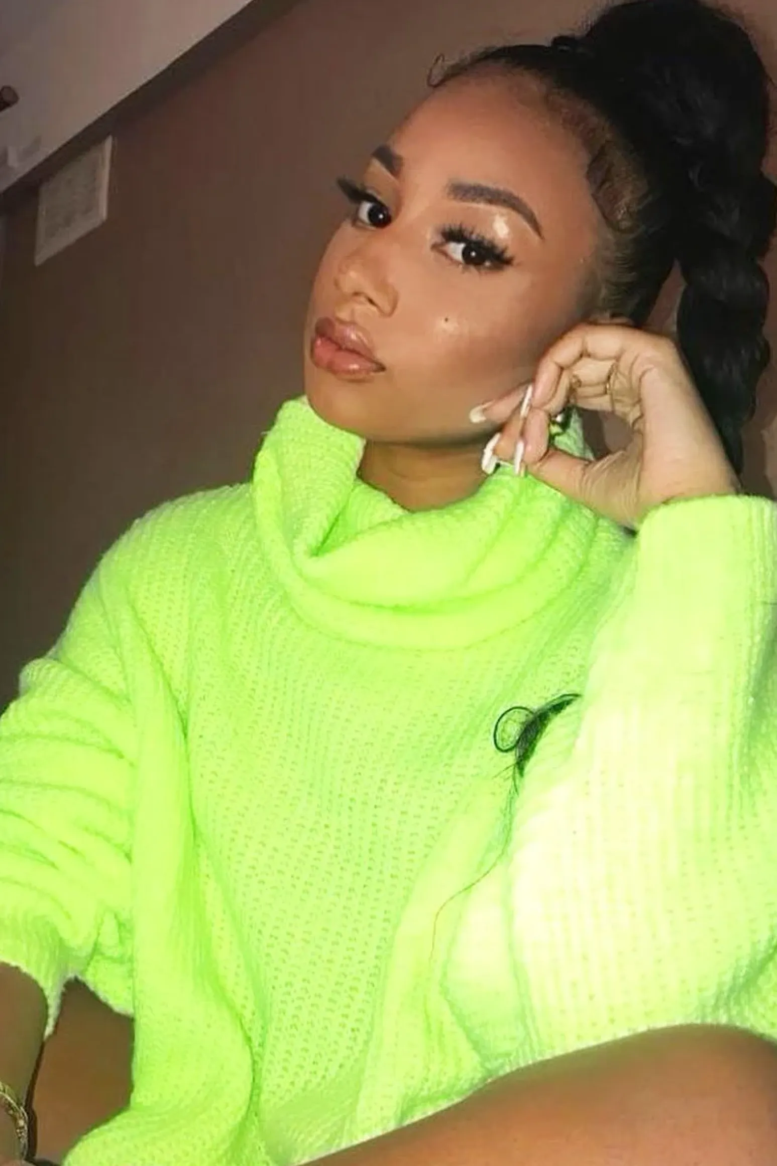 Rebellious Fashion Neon Lime Green Roll Neck Jumper Dress - Freylynn