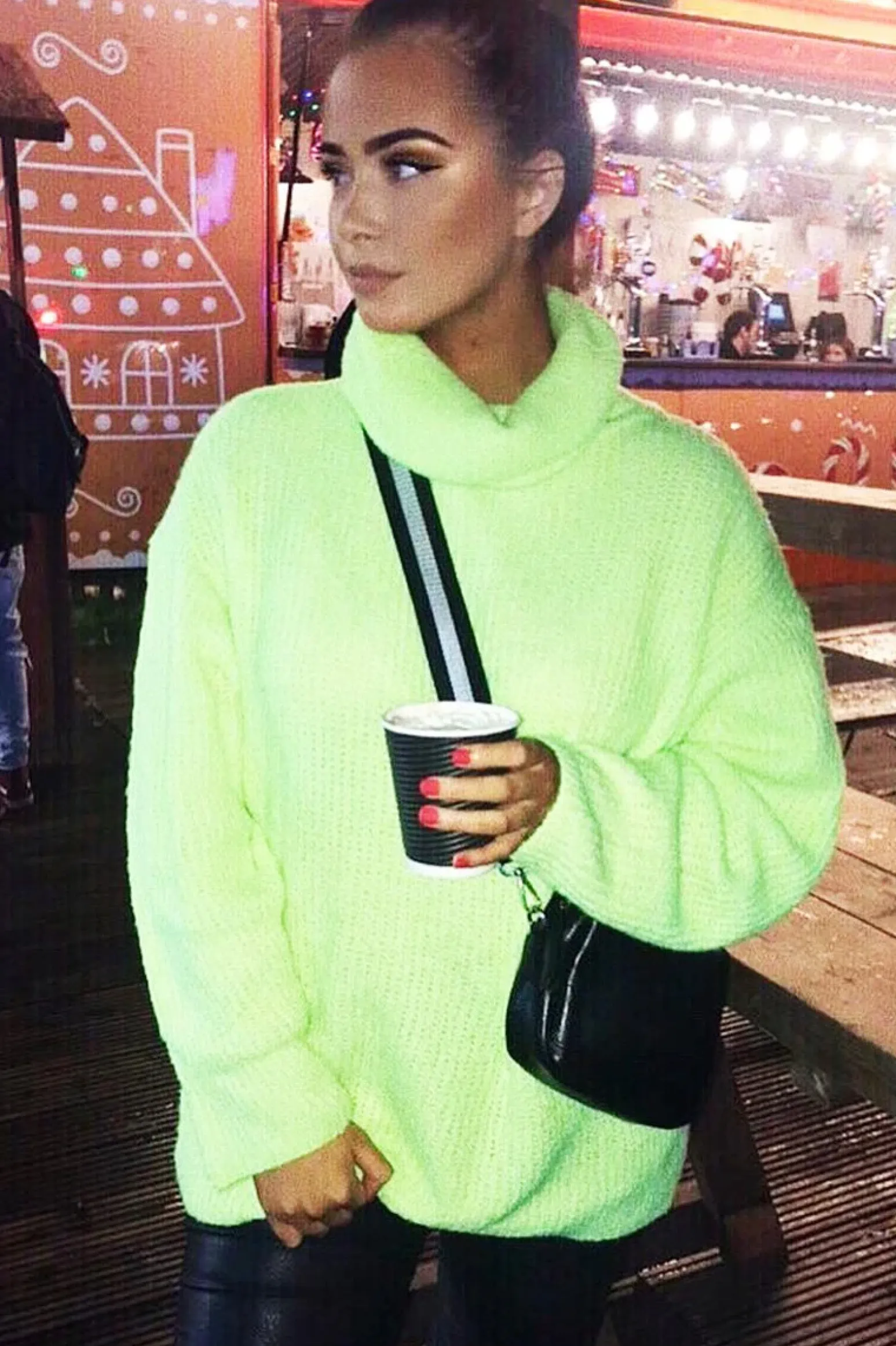 Rebellious Fashion Neon Lime Green Roll Neck Jumper Dress - Freylynn