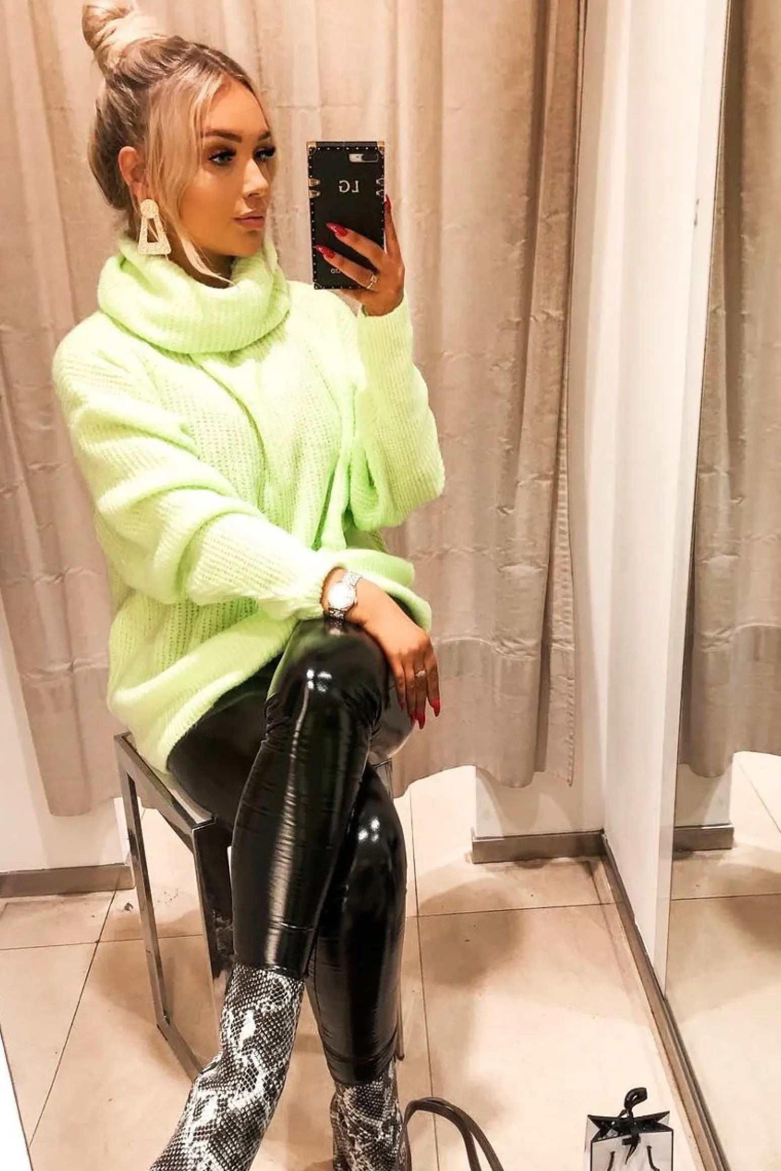 Rebellious Fashion Neon Lime Green Roll Neck Jumper Dress - Freylynn