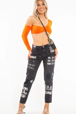 Rebellious Fashion Neon Orange Asymmetric Crop Top - Nicki