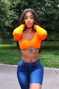 Rebellious Fashion Neon Orange Asymmetric Crop Top - Nicki
