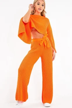 Rebellious Fashion Neon Orange Chunky Knit Loungewear Set - Harper