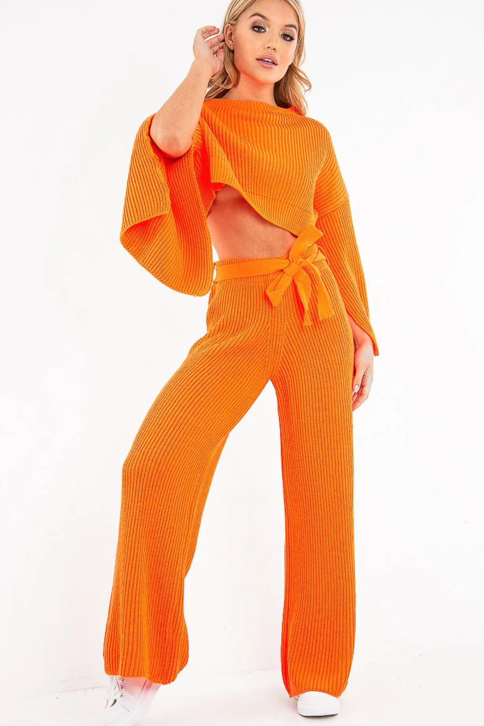 Rebellious Fashion Neon Orange Chunky Knit Loungewear Set - Harper
