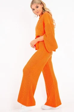 Rebellious Fashion Neon Orange Chunky Knit Loungewear Set - Harper