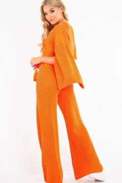 Rebellious Fashion Neon Orange Chunky Knit Loungewear Set - Harper