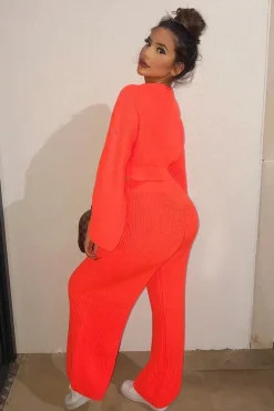 Rebellious Fashion Neon Orange Chunky Knit Loungewear Set - Harper
