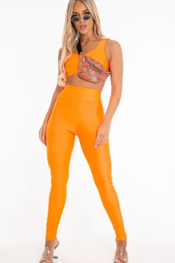 Rebellious Fashion Neon Orange Crop Bralet Leggings Co-Ord - Erinn