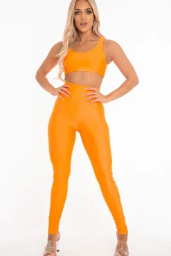 Rebellious Fashion Neon Orange Crop Bralet Leggings Co-Ord - Erinn