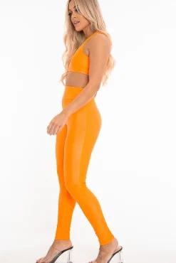 Rebellious Fashion Neon Orange Crop Bralet Leggings Co-Ord - Erinn
