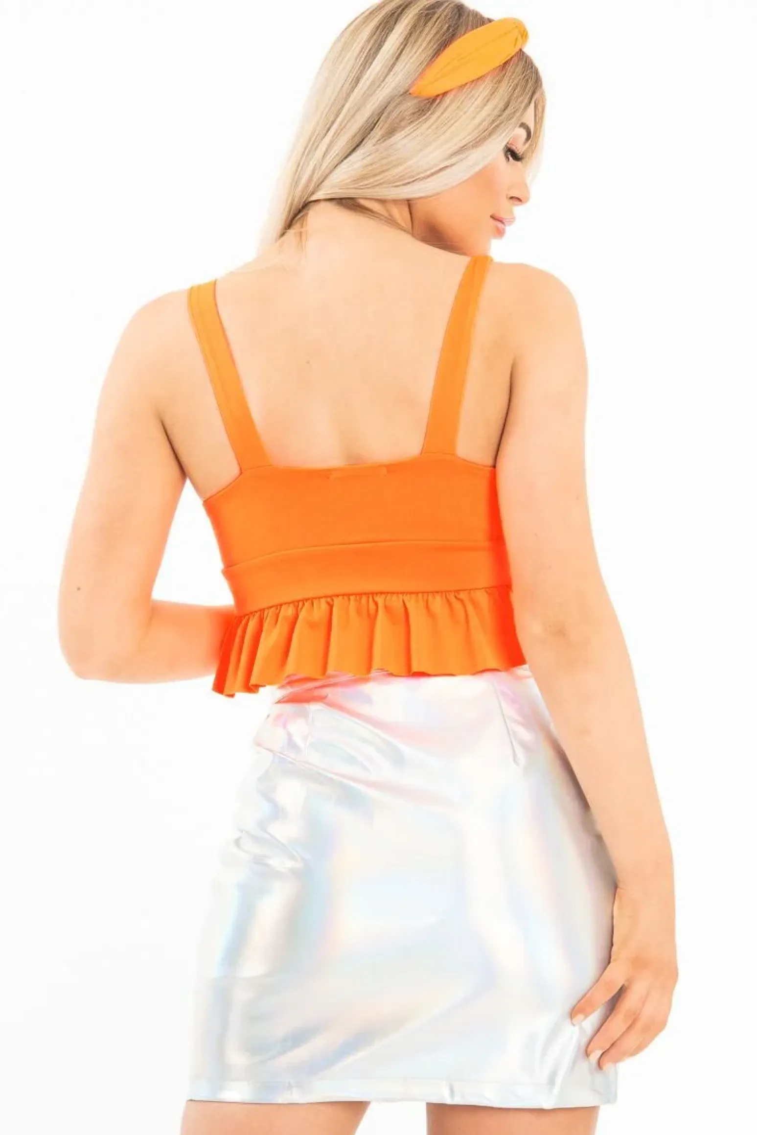 Rebellious Fashion Neon Orange Frill Hem Crop Top - Keya