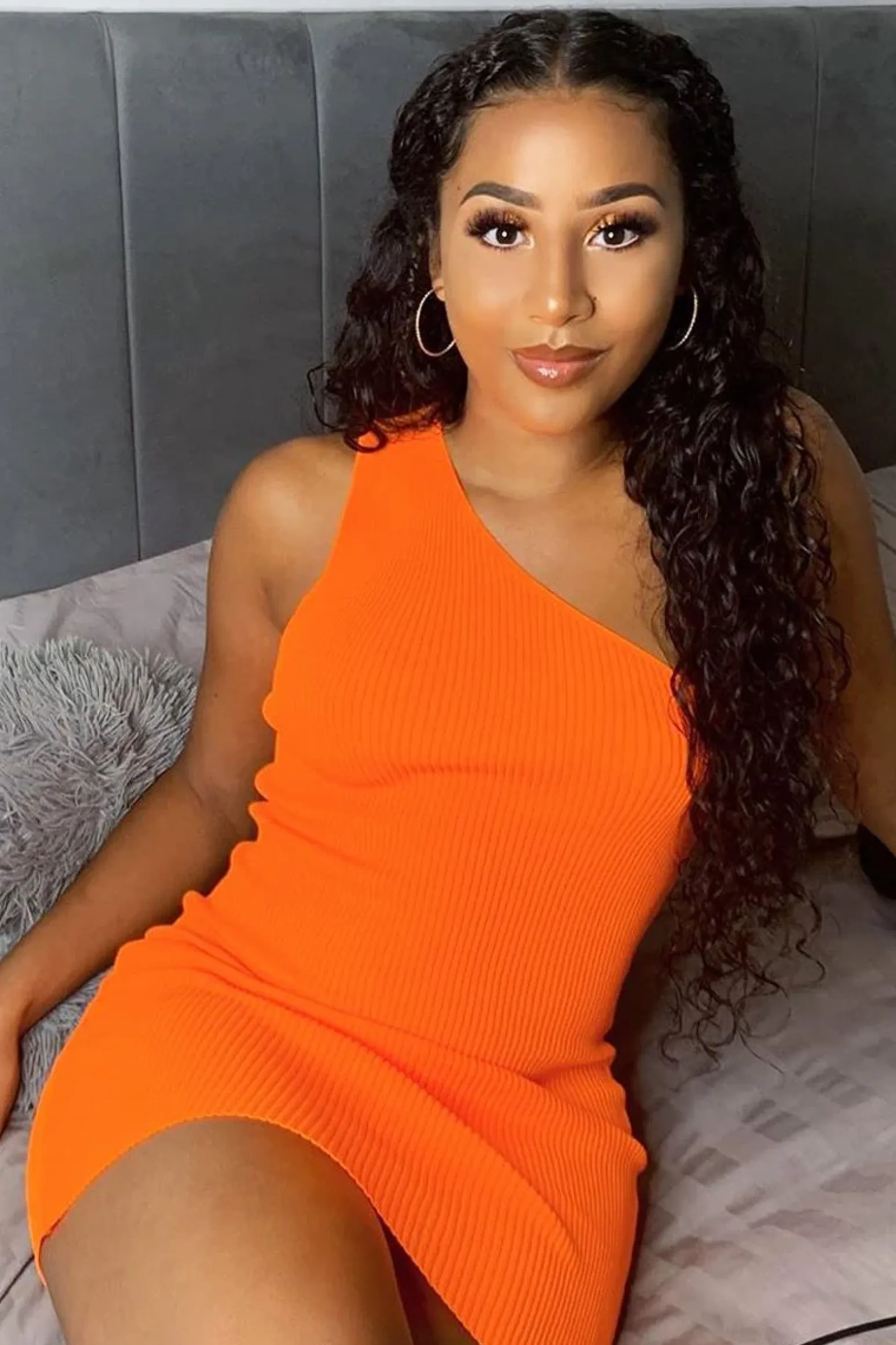 Rebellious Fashion Neon Orange Rib Knit One Shoulder Mini Dress - Elisabeth
