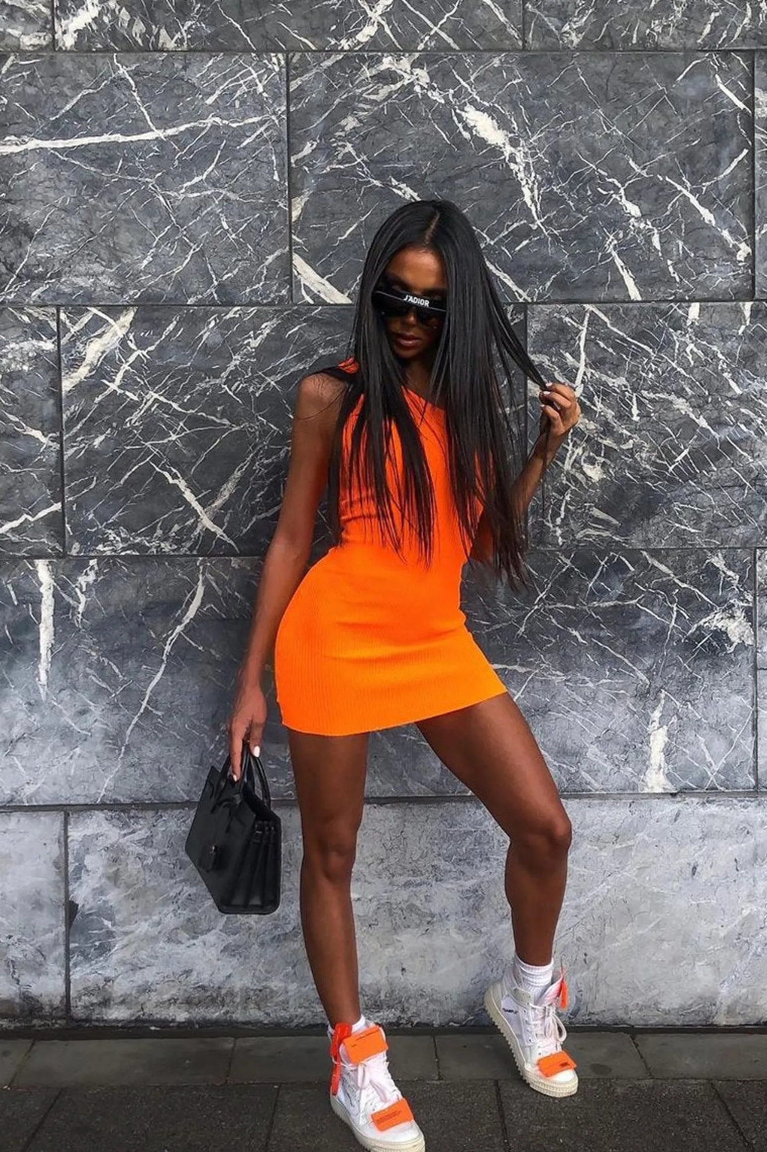 Rebellious Fashion Neon Orange Rib Knit One Shoulder Mini Dress - Elisabeth