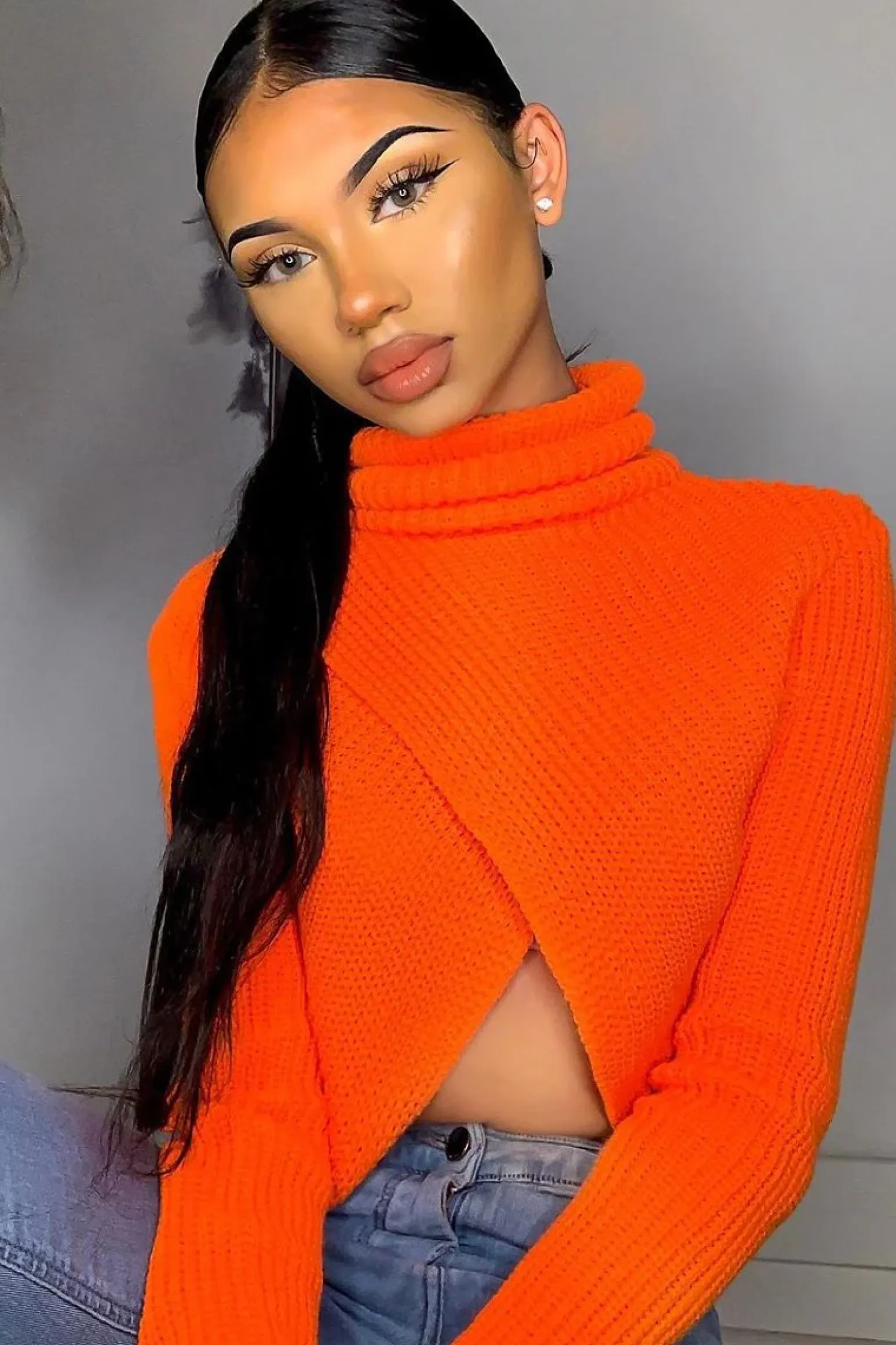 Rebellious Fashion Neon Orange Roll Neck Knit Jumper - Nickole