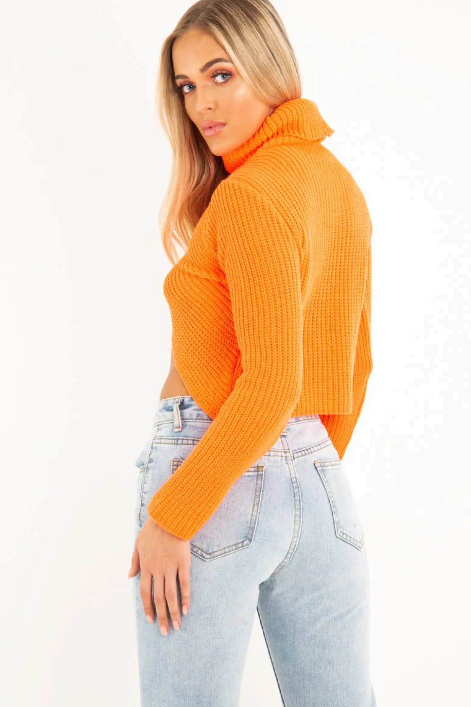 Rebellious Fashion Neon Orange Roll Neck Knit Jumper - Nickole
