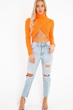Rebellious Fashion Neon Orange Roll Neck Knit Jumper - Nickole