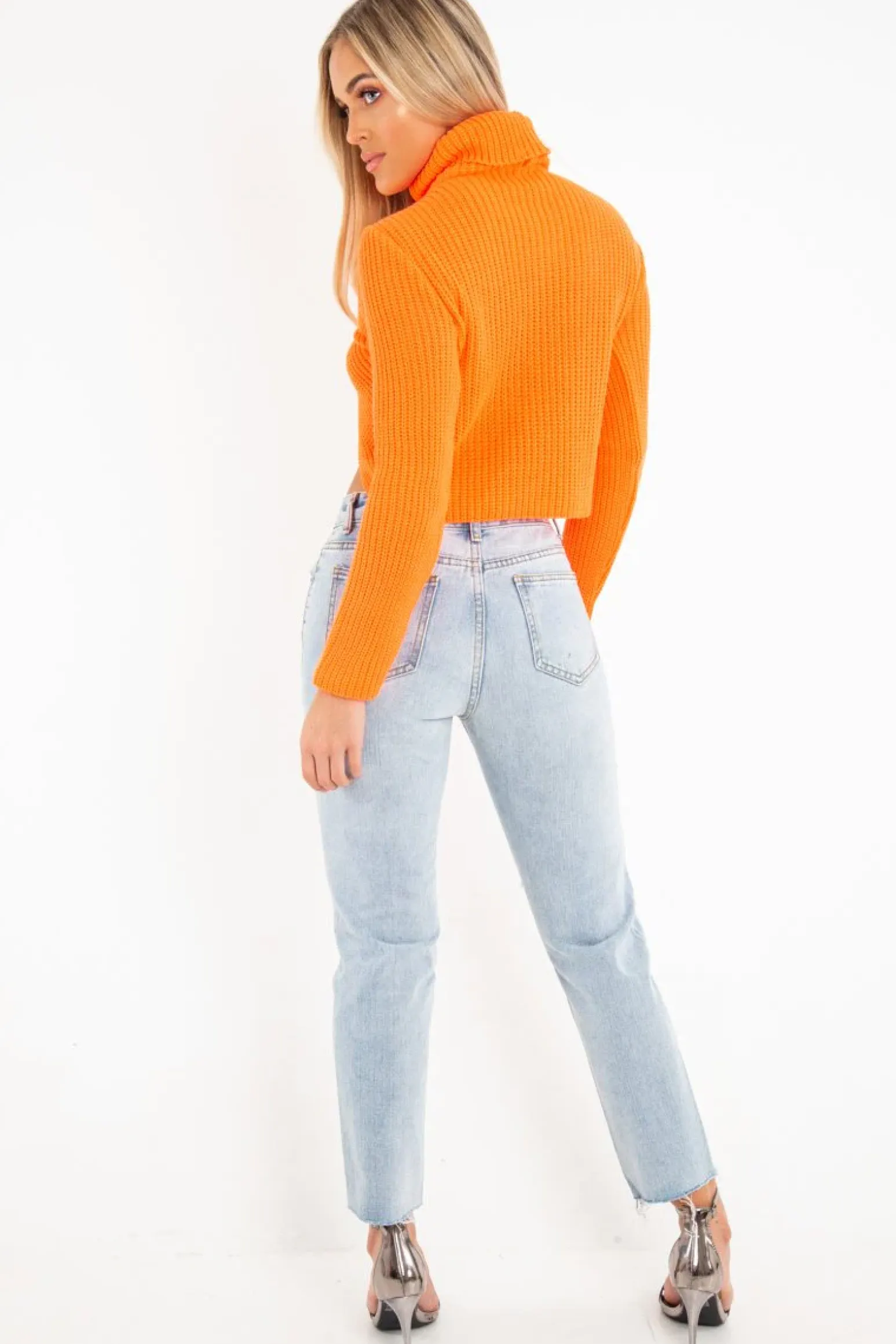 Rebellious Fashion Neon Orange Roll Neck Knit Jumper - Nickole