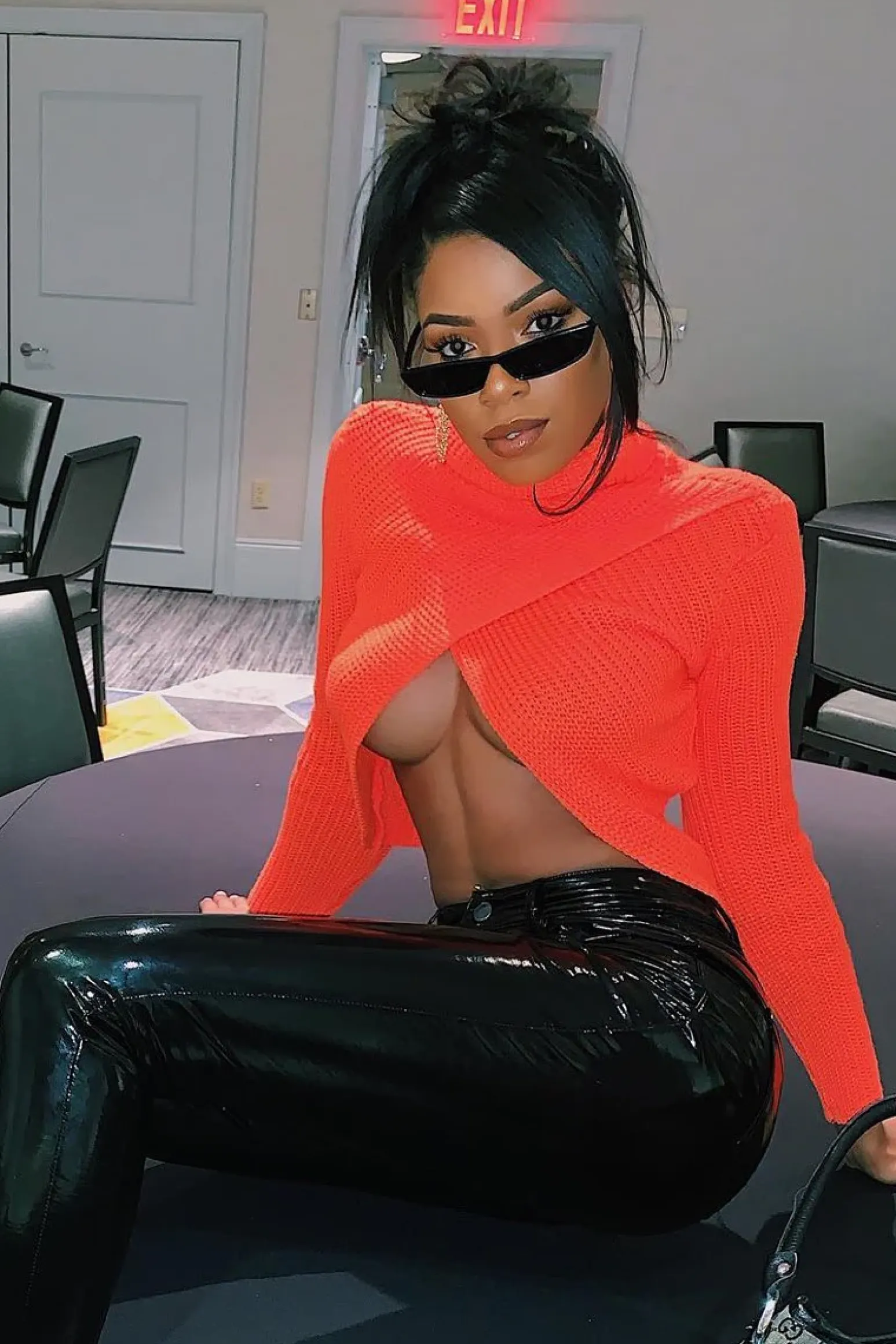 Rebellious Fashion Neon Orange Roll Neck Knit Jumper - Nickole