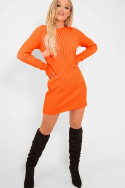 Rebellious Fashion Neon Orange Slash Neck Jumper Dress - Jeslyn