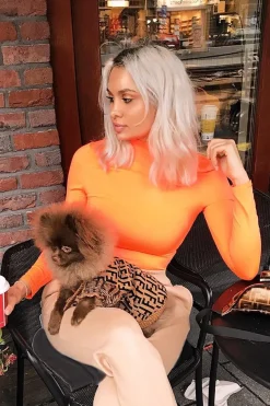Rebellious Fashion Neon Orange Slinky Bodysuit - Allison