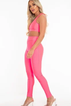 Rebellious Fashion Neon Pink Crop Bralet Leggings Co-Ord - Erinn