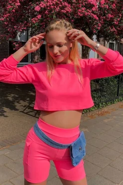 Rebellious Fashion Neon Pink Crop Top And Shorts Co-ord Set - Fina