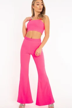 Rebellious Fashion Neon Pink Crop Top and Trousers Co-ord Set - Kimmy