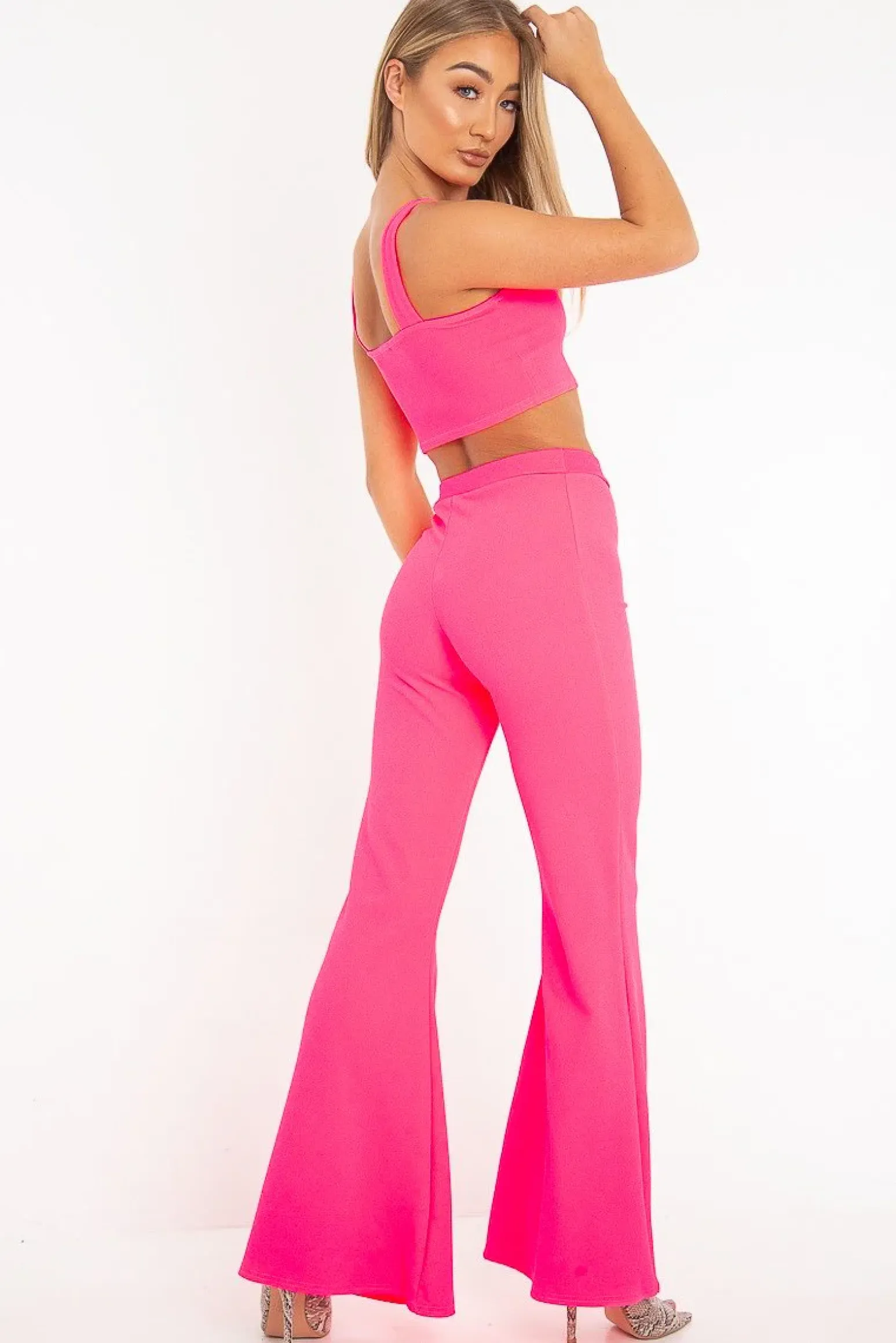 Rebellious Fashion Neon Pink Crop Top and Trousers Co-ord Set - Kimmy