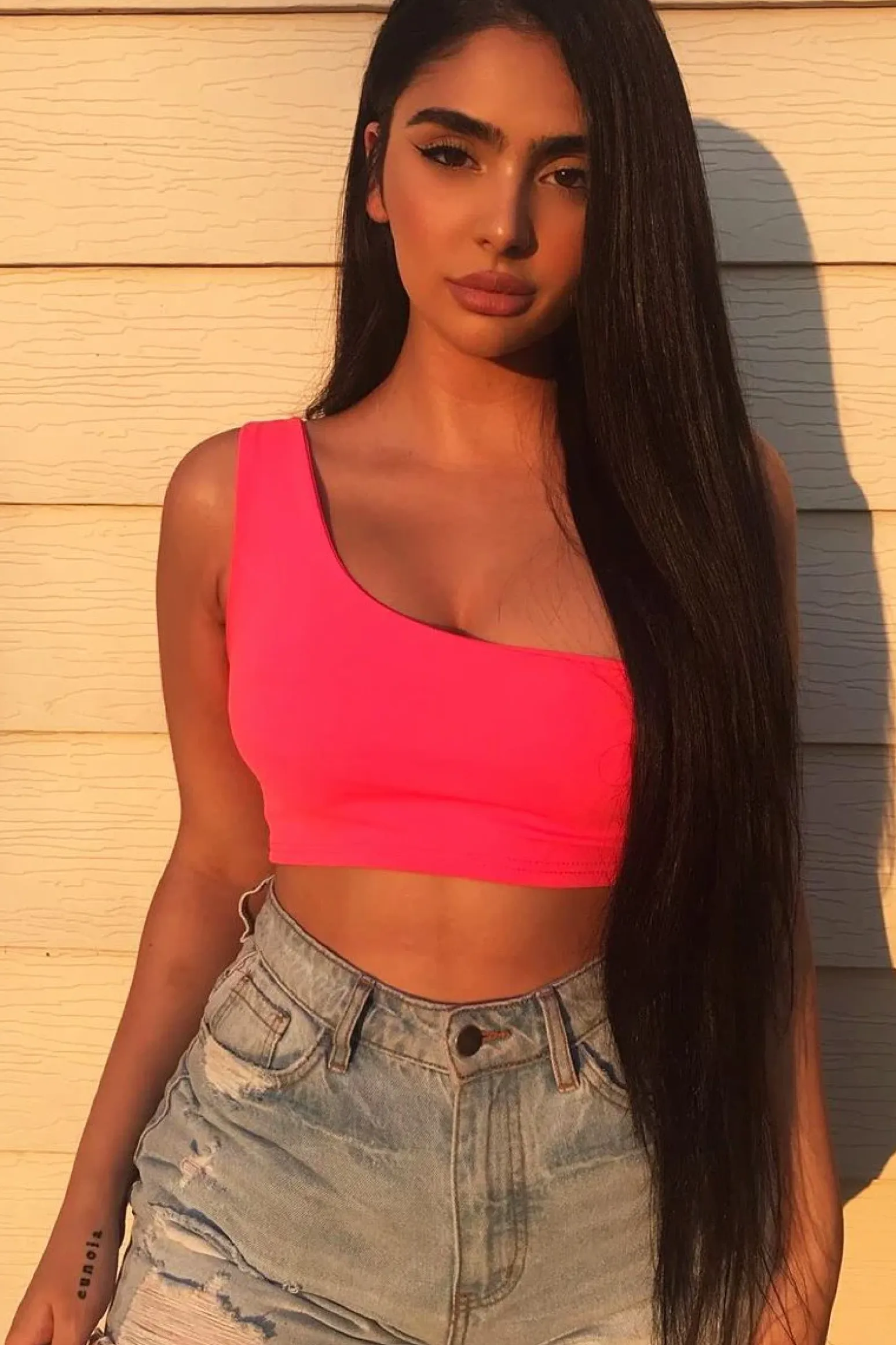 Rebellious Fashion Neon Pink One Shouldered Crop Top - Kamri