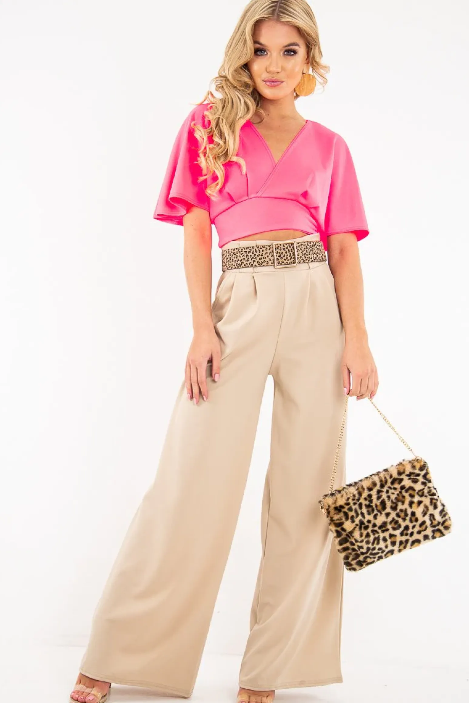 Rebellious Fashion Neon Pink Plunge Tie Back Blouse Crop Top - Bryelle