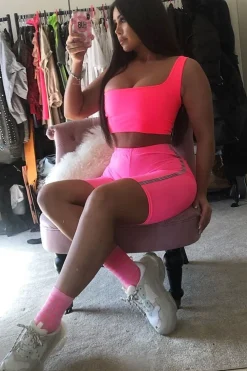 Rebellious Fashion Neon Pink Reflective Stripe Side Cycling Shorts - Betty