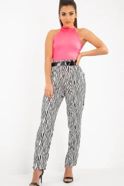 Rebellious Fashion Neon Pink Ribbed High Neck Sleeveless Bodysuit - Electra