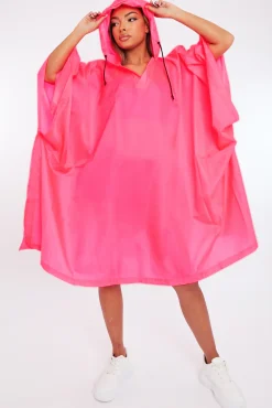 Rebellious Fashion Neon Pink Shell Hooded Poncho - Riley