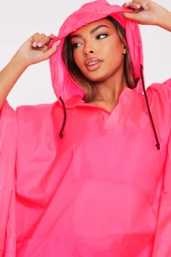 Rebellious Fashion Neon Pink Shell Hooded Poncho - Riley