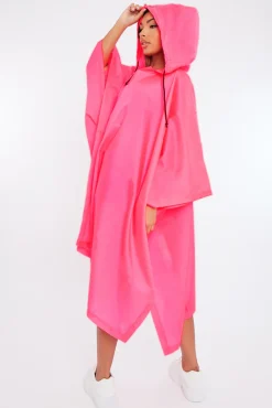 Rebellious Fashion Neon Pink Shell Hooded Poncho - Riley