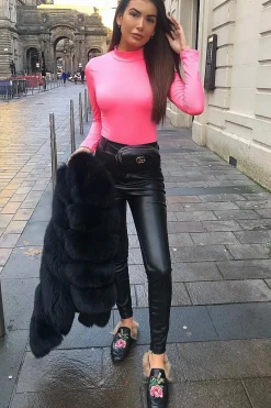 Rebellious Fashion Neon Pink Slinky Bodysuit - Allison