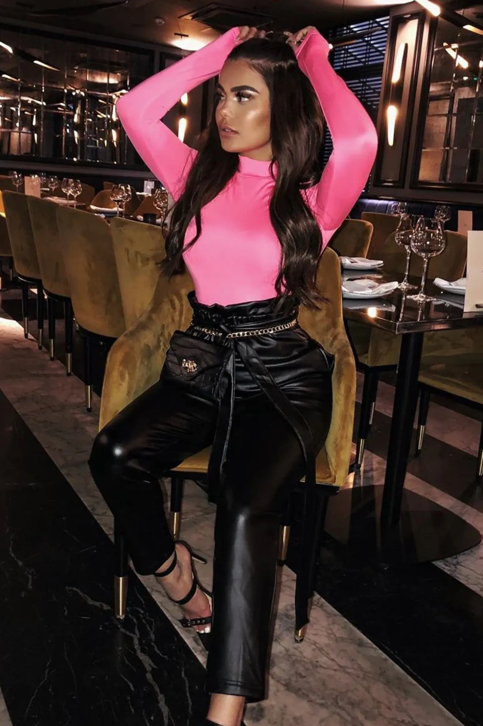 Rebellious Fashion Neon Pink Slinky Bodysuit - Allison