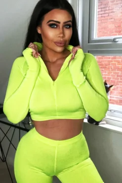 Rebellious Fashion Neon Yellow Crop Top Cycling Shorts Co-Ord - Cleo