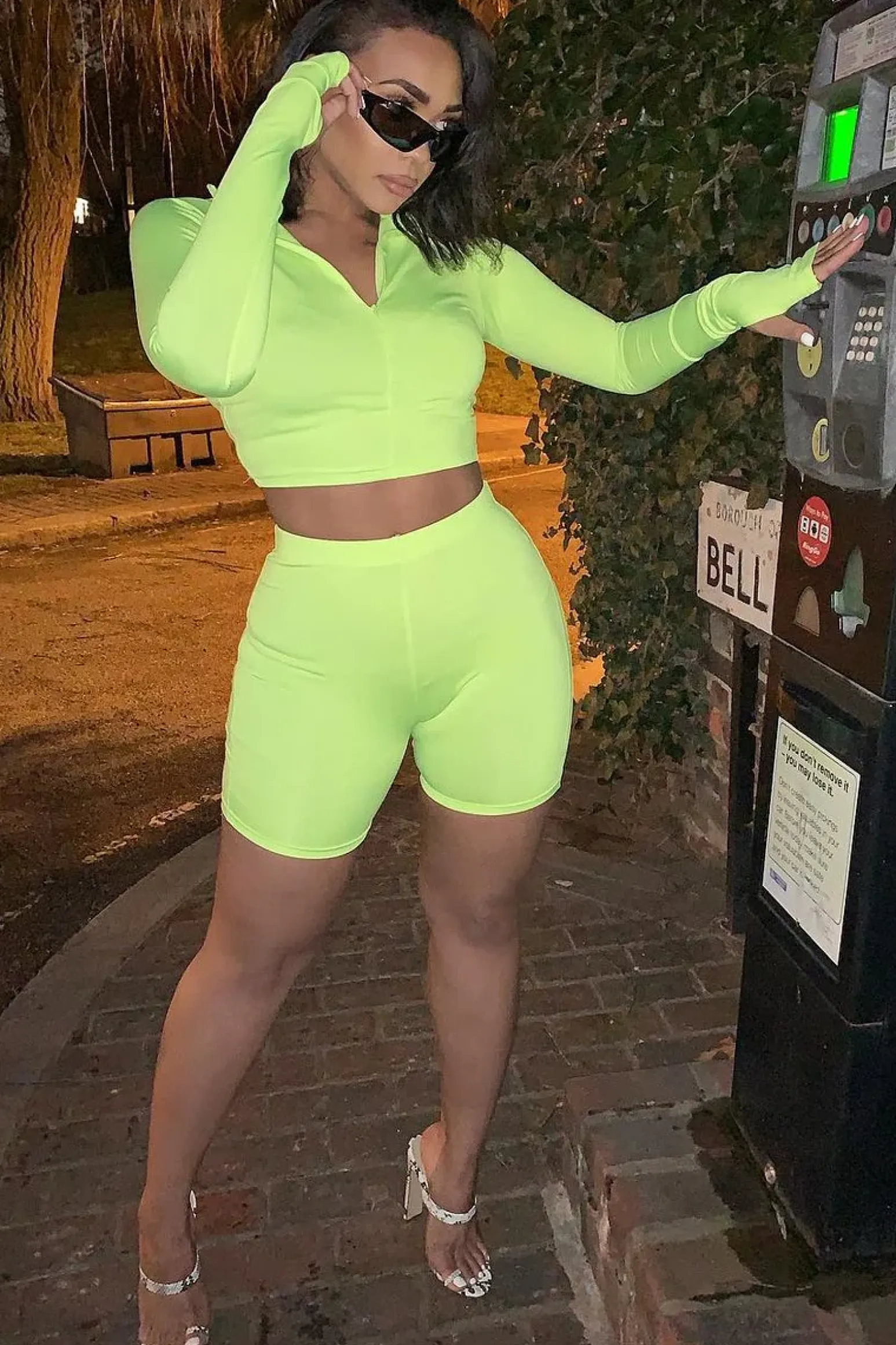 Rebellious Fashion Neon Yellow Crop Top Cycling Shorts Co-Ord - Cleo