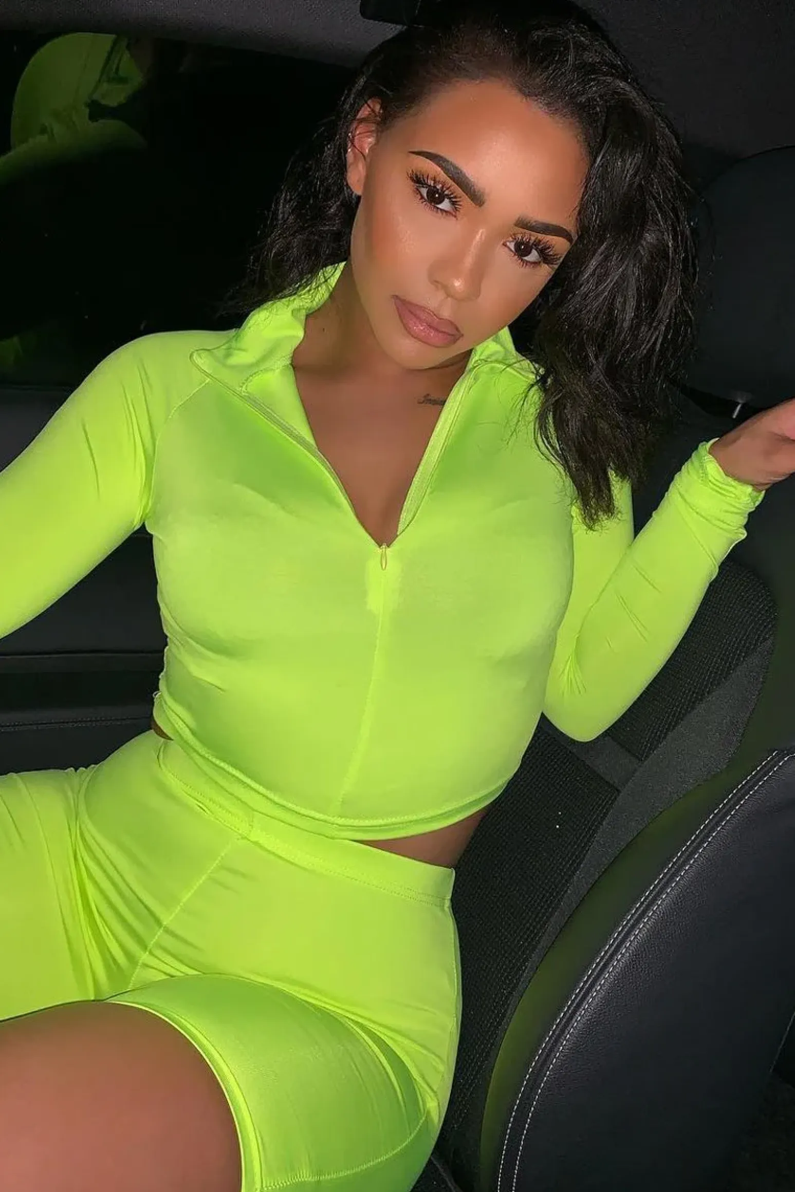 Rebellious Fashion Neon Yellow Crop Top Cycling Shorts Co-Ord - Cleo