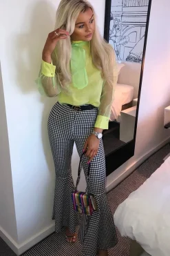 Rebellious Fashion Neon Yellow Mesh Balloon Sleeve Blouse - Elvina
