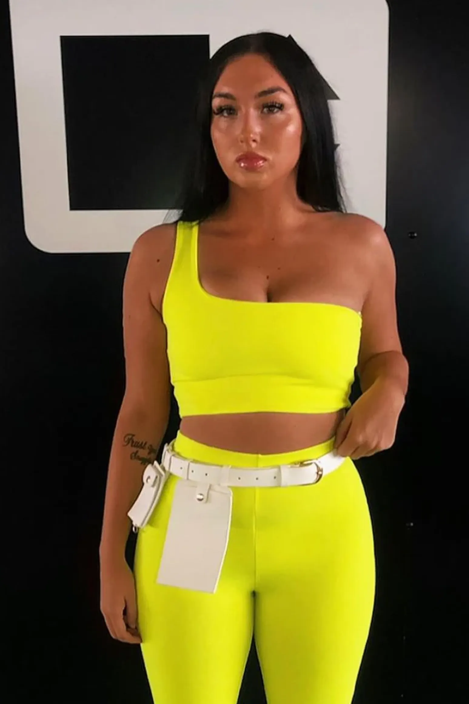Rebellious Fashion Neon Yellow One Shoulder Crop Top and Leggings Co-Ord - Marrie