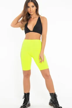 Rebellious Fashion Neon Yellow Reflective Stripe Side Cycling Shorts - Betty