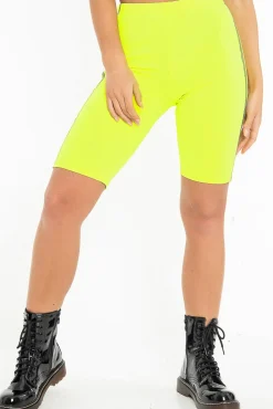 Rebellious Fashion Neon Yellow Reflective Stripe Side Cycling Shorts - Betty