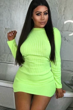 Rebellious Fashion Neon Yellow Slash Neck Jumper Dress - Jeslyn