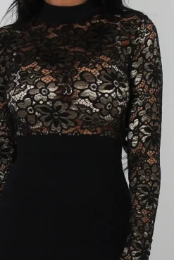 Rebellious Fashion Neriah Black High Neck Lace Bodycon Dress